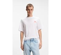 T-Shirt HUGO BLUE "Nucavo", Damen, Gr. S, weiß100, Single Jersey, Obermaterial: 100% Baumwolle, bedruckt, regular fit normal, Rundhals, abgesteppte Kante, Shirts T-Shirt, mit Artwork, regular fit (821