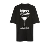 T-Shirt HUGO BLUE "Oversized Tee", Damen, Gr. L, schwarz 001, Single Jersey, Obermaterial: 100% Baumwolle, unifarben, oversize hüftbedeckend, Rundhals, abgesteppte Kante, Shirts T-Shirt, mit Print, Ru