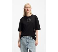T-Shirt HUGO BLUE "Oversized Tee", Damen, Gr. S (36), schwarz 001, Single Jersey, Obermaterial: 100% Baumwolle, unifarben, oversize normal, Rundhals, Shirts T-Shirt, mit Strassbesatz (57321904-S) schw