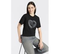 T-Shirt HUGO BLUE "Vintage Tee", Damen, Gr. XS, schwarz 001, Single Jersey, Obermaterial: 100% Baumwolle, bedruckt, regular fit hüftbedeckend, Rundhals, abgesteppte Kante, Shirts T-Shirt, mit Rundhals