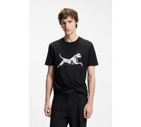 HUGO T-Shirt Dirunn (50564143) Baumwoll-Jersey Kurzarm Rundhals mit Tier-Artwork Schwarz M