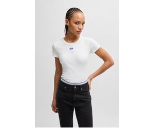 T-Shirt HUGO "Easy Tee", Damen, Gr. XXL, weiß (weiß 100), Rippstrick, Obermaterial: 96% Baumwolle, 4% Elasthan, unifarben, slim fit normal, Rundhals, eng eingefasste Kante, Shirts T-Shirt, mit HUGO Au