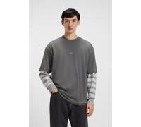 T-Shirt HUGO "Nalono", Herren, Gr. M, grau (medium grau036), Single Jersey, Obermaterial: 100% Baumwolle, unifarben, Rundhals, eingesetzt normaler Saum, Shirts T-Shirt, mit Logodruck, Oversized Look m