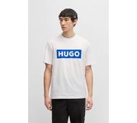 HUGO Herren T-Shirt Nico – Baumwoll-Jersey mit blauem Logo-Print – Weiß XL