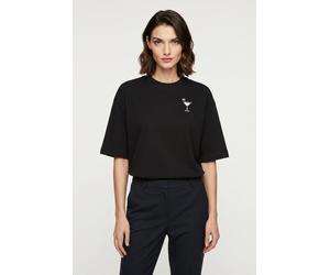 T-Shirt HUGO "Oversized Tee", Damen, Gr. L, schwarz 001, Single Jersey, Obermaterial: 100% Baumwolle, unifarben, oversize hüftbedeckend, Rundhals, abgesteppte Kante, Shirts T-Shirt, mit Print, Rundhal