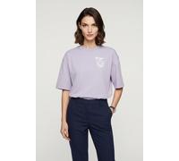 T-Shirt HUGO "Oversized Tee", Damen, Gr. M, bright lila 521, Single Jersey, Obermaterial: 100% Baumwolle, unifarben, oversize hüftbedeckend, Rundhals, abgesteppte Kante, Shirts T-Shirt, mit Print, Run