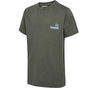 T-Shirt HUMMEL "HMLJR REG GRAPHIC T-SHIRT S/S", Mädchen, Gr. 122/128, grün (castor gray), Obermaterial: 100% Baumwolle, normal normal, Rundhals, Shirts T-Shirt, normale Passform, für Kinder und Jugend