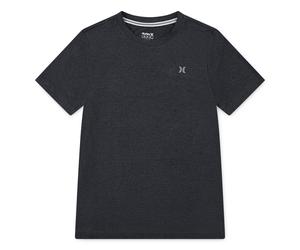 T-Shirt HURLEY "H-20 DRI SUNSET KNIT TEE", Jungen, Gr. L (152/158), grau (schwarz heather), Obermaterial: 95% Polyester, 5% Elasthan, normal, Rundhals, Shirts T-Shirt (14679430-L) schwarz heather