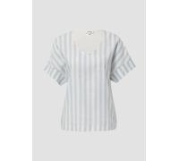 T-Shirt S.OLIVER, Damen, Gr. 40, blau (blau stripe), Obermaterial: 100% Baumwolle, gestreift, casual, regular fit taillenbedeckt, V-Ausschnitt, Kurzarm, Shirts, mit Streifen Muster (59879744-40) blau