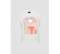 s.Oliver BLACK LABEL Loose Fit T-Shirt aus Baumwoll-Mix mit Kontrastnähten in Offwhite, Größe 44