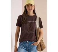 Print-Shirt CECIL, Damen, Gr. M (40), braun (braun cacao), Jersey, Obermaterial: 50% Baumwolle, 50% Polyester, bedruckt, hüftlang, Rundhals, Shirts, Sommershirt, Elastikbund, Ausbrenner-Optik (7906443