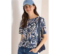 Cecil Damen T-Shirt Ausbrenner-Optik – 65% Polyester/35% Viskose – U-Boot-Ausschnitt – Blau Gr. XXL