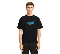 T-Shirt JACK & JONES "JCOCONDOR TEE SS CREW NECK FST", Damen, Gr. M, schwarz, Jersey, Obermaterial: 100% Baumwolle, bedruckt, regular fit normal, Rundhals, Shirts T-Shirt (16025725-M) schwarz