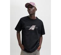 T-Shirt JACK & JONES "JCOTIER FRONT PRINT TEE SS CREW NECK", Herren, Gr. XS, schwarz, Jersey, Obermaterial: 100% Baumwolle, bedruckt, relaxed fit normal, Rundhals, Shirts T-Shirt (58025452-XS) schwarz