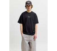 T-Shirt JACK & JONES "JJEBARRON STUDIO TEE SS O-NECK SN", Herren, Gr. M, schwarz detail:02, Jersey, Obermaterial: 52% Baumwolle, 31% Polyester, 17% Elastomultiester, bedruckt, loose fit normal, Rundha