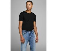 T-Shirt JACK & JONES "JJEBASIC mit schmaler Passform für jeden Tag", Herren, Gr. M, schwarz, Jersey, Obermaterial: 92% Baumwolle, 8% Elasthan, unifarben, schmal hüftlang, Rundhals, gerader Abschluss,