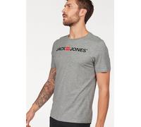 T-Shirt JACK & JONES "JJECORP mit Print, vielseitig kombinierbar für den Alltag", Herren, Gr. L, grau (light grau melange), Single Jersey, Obermaterial: 85% Baumwolle, 15% Viskose, bedruckt, Basic sch