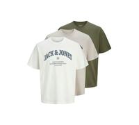T-Shirt JACK & JONES "JJEDENVER GRAPHIC TEE SS O-NECK 3PK MP", Herren, Gr. L, moonbeam pack:moonbeam, dusty olive, cloud dancer, Jersey, Obermaterial: 100% Baumwolle, bedruckt, unifarben, Basic normal