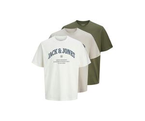 T-Shirt JACK & JONES "JJEDENVER GRAPHIC TEE SS O-NECK 3PK MP", Herren, Gr. S, weiß (moonbeam pack:moonbeam, dusty olive, cloud dancer), Jersey, Obermaterial: 100% Baumwolle, bedruckt, unifarben, Basic