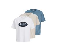 T-Shirt JACK & JONES "JJEDOVER DENIM TEE SS O-NECK 3PK MP", Jungen, Gr. S, blau mirage pack:blau mirage, moonbeam, weiß, Jersey, Obermaterial: 100% Baumwolle, bedruckt, unifarben, Basic normal, Rundha