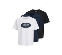 T-Shirt JACK & JONES "JJEDOVER DENIM TEE SS O-NECK 3PK MP", Jungen, Gr. S, weiß pack:weiß, navy blazer, schwarz, Jersey, Obermaterial: 100% Baumwolle, bedruckt, unifarben, Basic normal, Rundhals, Shir