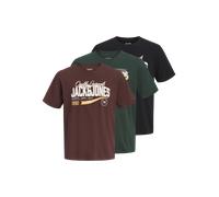 T-Shirt JACK & JONES "JJELOGO TEE SS O-NECK 2 COL AW26 3PK MP", Herren, Gr. L, braun (bitter chocolate pack:bitter chocolate, schwarz, scarab), Jersey, Obermaterial: 100% Baumwolle, normal, Rundhals,