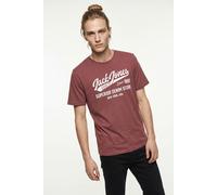 T-Shirt JACK & JONES "JJELOGO TEE SS O-NECK 2 COL AW26 SN", Herren, Gr. L, rot (firot brick detail:melange), Jersey, Obermaterial: 100% Baumwolle, bedruckt, meliert, regular fit normal, Rundhals, Shir