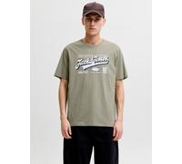 T-Shirt JACK & JONES "JJELOGO TEE SS O-NECK 2 COL AW26 SN", Herren, Gr. M, grün (vetiver), Jersey, Obermaterial: 100% Baumwolle, bedruckt, regular fit normal, Rundhals, Shirts T-Shirt, Baumwolle, regu