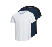 T-Shirt JACK & JONES "JJEORGANIC BASIC TEE SS O-NE 5PK MP NOOS", Damen, Gr. L, blau (weiß, navy, schwarz), Single Jersey, Obermaterial: 100% Baumwolle, unifarben, normal hüftbedeckend, Rundhals, Shirt