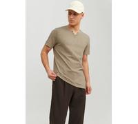 T-Shirt JACK & JONES "JJESPLIT NECK TEE SS NOOS", Herren, Gr. S, beige (crockery), Jersey, Obermaterial: 100% Baumwolle, unifarben, regular fit taillenbedeckt, V-Ausschnitt, gerader Abschluss, Shirts