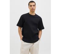 T-Shirt JACK & JONES "JJEURBAN EDGE STRUCTURE TEE SS", Herren, Gr. M, schwarz (schwarz detail:1), Jersey, Obermaterial: 94% Baumwolle, 6% Elasthan, unifarben, relaxed fit normal, Rundhals, Shirts T-Sh