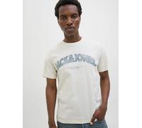 T-Shirt JACK & JONES "JORALMERIA BOLD BRANDING TEE SS CN", Herren, Gr. M, weiß (antique weiß), Jersey, Obermaterial: 100% Baumwolle, bedruckt, regular fit taillenbedeckt, Rundhals, gerader Abschluss,