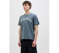 T-Shirt JACK & JONES "JORALMERIA BOLD BRANDING TEE SS CN", Herren, Gr. XS, grau (stormy weather), Jersey, Obermaterial: 100% Baumwolle, bedruckt, regular fit taillenbedeckt, Rundhals, gerader Abschlus