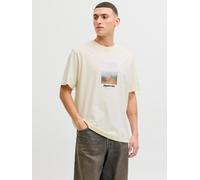 T-Shirt JACK & JONES "JORNORREBRO PHOTO TEE SS CREW NECK", Herren, Gr. L, antique weiß, Jersey, Obermaterial: 100% Baumwolle, bedruckt, relaxed fit normal, Rundhals, Shirts T-Shirt, Baumwolle, relaxed