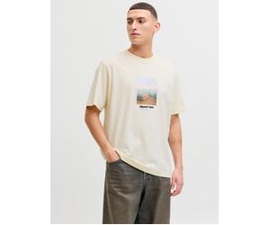 T-Shirt JACK & JONES "JORNORREBRO PHOTO TEE SS CREW NECK", Herren, Gr. L, antique weiß, Jersey, Obermaterial: 100% Baumwolle, bedruckt, relaxed fit normal, Rundhals, Shirts T-Shirt, Baumwolle, relaxed