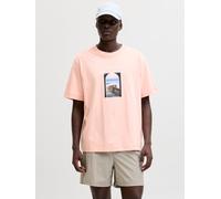 T-Shirt JACK & JONES "JORNORREBRO PHOTO TEE SS CREW NECK", Herren, Gr. L, peach melba detail:main2 26, Jersey, Obermaterial: 100% Baumwolle, bedruckt, relaxed fit normal, Rundhals, Shirts T-Shirt, Bau