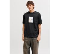 T-Shirt JACK & JONES "JORNORREBRO PHOTO TEE SS CREW NECK", Jungen, Gr. L, schwarz, Jersey, Obermaterial: 100% Baumwolle, bedruckt, relaxed fit normal, Rundhals, Shirts T-Shirt, Baumwolle, relaxed fit