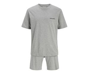 T-Shirt JACK & JONES JUNIOR "JACEVEREST SS TEE AND SHORTS SET W JNR", Jungen, Gr. 140, light grau melange pack:light grau melange shorts, Single Jersey, Obermaterial: 60% Baumwolle, 40% Polyester, bed
