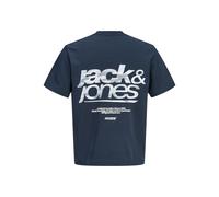 T-Shirt JACK & JONES JUNIOR "JCOBREEZE BACK PRINT TEE SS CN EA26 JNR", Jungen, Gr. 128, outer space, Single Jersey, Obermaterial: 40% Baumwolle, 38% Polyester, 22% Elastomultiester, bedruckt, regular