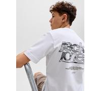 T-Shirt JACK & JONES JUNIOR "JCOBREEZE BACK PRINT TEE SS CN EA26 JNR", Jungen, Gr. 176, hellweiß, Single Jersey, Obermaterial: 40% Baumwolle, 38% Polyester, 22% Elastomultiester, bedruckt, regular fit