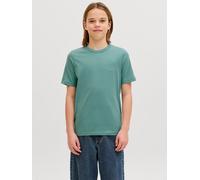 T-Shirt JACK & JONES JUNIOR "JJCOLLEGE LOGO TEE SS CREW NECK JNR", Jungen, Gr. 140, grün (mineral blau), Single Jersey, Obermaterial: 100% Baumwolle, bedruckt, unifarben, regular fit normal, Rundhals,