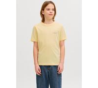 T-Shirt JACK & JONES JUNIOR "JJCOLLEGE LOGO TEE SS CREW NECK JNR", Jungen, Gr. 152, gelb (sunlight), Single Jersey, Obermaterial: 100% Baumwolle, bedruckt, unifarben, regular fit normal, Rundhals, Shi