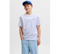 T-Shirt JACK & JONES JUNIOR "JJDEVIN DAYTONA STRIPED TEE SS CN JNR", Jungen, Gr. 152, hellweiß stripes:dazzling blau, Single Jersey, Obermaterial: 100% Baumwolle, gestreift, regular fit normal, Rundha