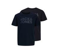 T-Shirt JACK & JONES JUNIOR "JJECORP LOGO TEE SS CN 2PK MP NOOS JNR", Jungen, Gr. 152, schwarz pack:tonal with schwarz, large, navy blazer, large, Single Jersey, Obermaterial: 100% Baumwolle, bedruckt