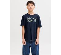 T-Shirt JACK & JONES JUNIOR "JJEJEFF LOGO TEE SS SN JNR", Jungen, Gr. 128, sky captain, Single Jersey, Obermaterial: 100% Baumwolle, bedruckt, relaxed fit normal, Rundhals, Shirts T-Shirt (34170858-12