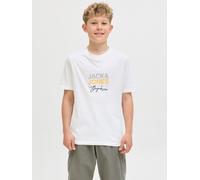 T-Shirt JACK & JONES JUNIOR "JORCANGGU mit Druck und angenehmem Tragegefühl", Jungen, Gr. 164, weiß (hellweiß), Single Jersey, Obermaterial: 100% Baumwolle, bedruckt, normal normal, Rundhals, Shirts T