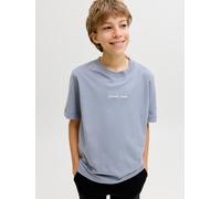 T-Shirt JACK & JONES JUNIOR "JORNORREBRO EMB TEE SS CN NOOS JNR", Jungen, Gr. 140, tradewinds, Single Jersey, Obermaterial: 100% Baumwolle, bedruckt, relaxed fit normal, Rundhals, Shirts T-Shirt, Baum