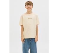 T-Shirt JACK & JONES JUNIOR "JORNORREBRO EMB TEE SS CN NOOS JNR", Jungen, Gr. 140, weiß (antique weiß), Single Jersey, Obermaterial: 100% Baumwolle, bedruckt, relaxed fit normal, Rundhals, Shirts T-Sh