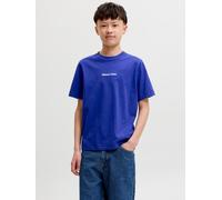 T-Shirt JACK & JONES JUNIOR "JORNORREBRO EMB TEE SS CN NOOS JNR", Jungen, Gr. 176, bluing, Single Jersey, Obermaterial: 100% Baumwolle, bedruckt, relaxed fit normal, Rundhals, Shirts T-Shirt, Baumwoll