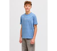 T-Shirt JACK & JONES JUNIOR "JORNORREBRO STRIPE TEE SS CN JNR", Jungen, Gr. 128, blau (marina), Single Jersey, Obermaterial: 100% Baumwolle, gestreift, relaxed fit normal, Rundhals, Shirts T-Shirt (69